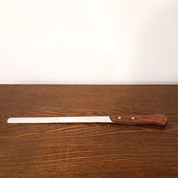 Kitchen Vintage Serrated Bread Knife Salmon Wood Handle 875 Blade